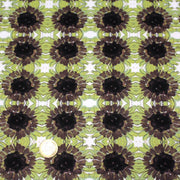 Tissu popeline de coton fleuri blanc aux tournesols vert pistache & marron - TissusPapi.com