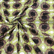 Tissu popeline de coton fleuri blanc aux tournesols vert pistache & marron - TissusPapi.com