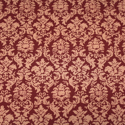 Tissu popeline de coton aux arabesques caramel, fond rouge bordeaux - COLLECTION LOUIS - tissuspapi