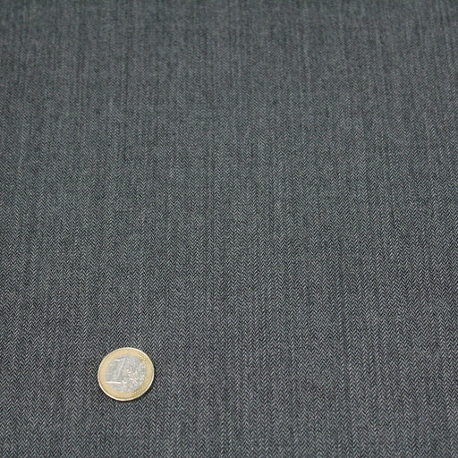 Tissu draperie de laine à fins chevrons gris anthracite & noir