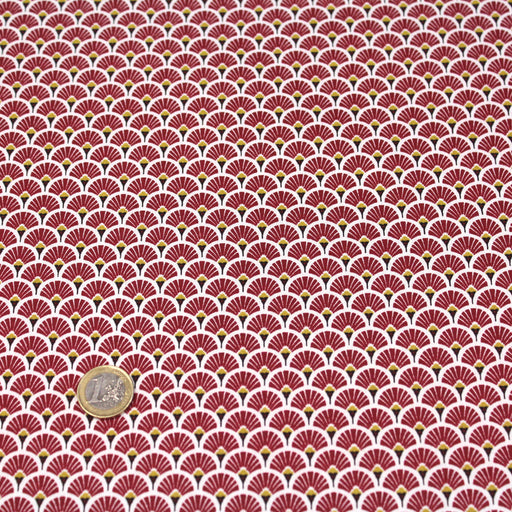 Tissu de coton motif traditionnel japonais aux éventails SENSU rouge bordeaux - Oeko-Tex