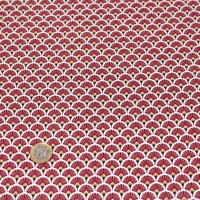 Tissu de coton motif traditionnel japonais aux éventails SENSU rouge bordeaux - Oeko-Tex