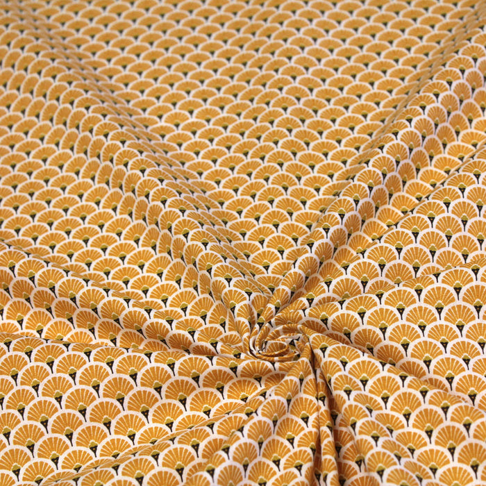 Tissu de coton motif traditionnel japonais aux éventails SENSU jaune safran - Oeko-Tex