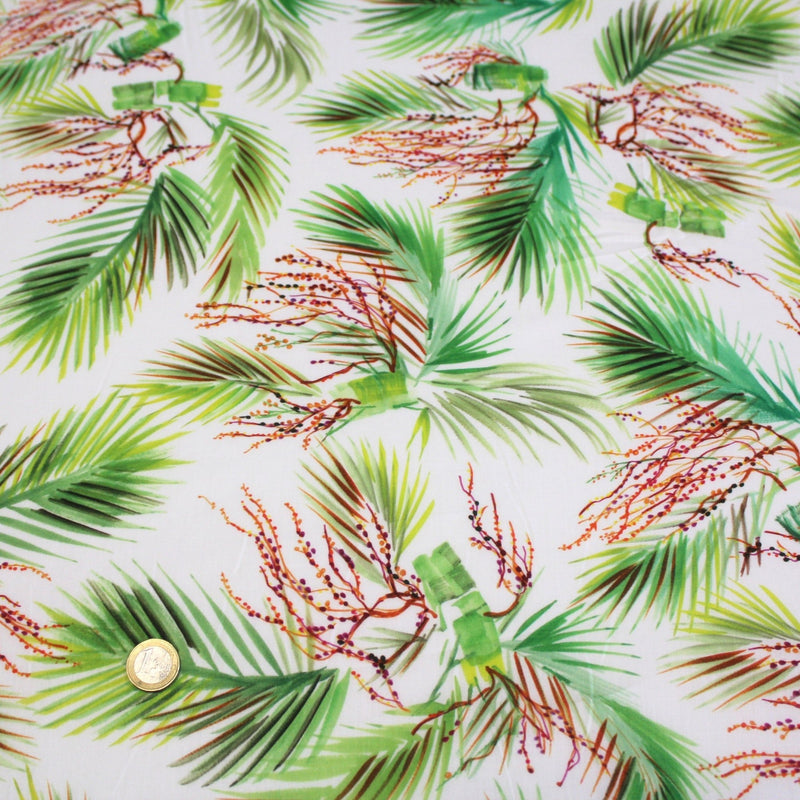 Tissu UBATUBA Voile de coton Feuilles tropicales & fond écru - TissusPapi.com