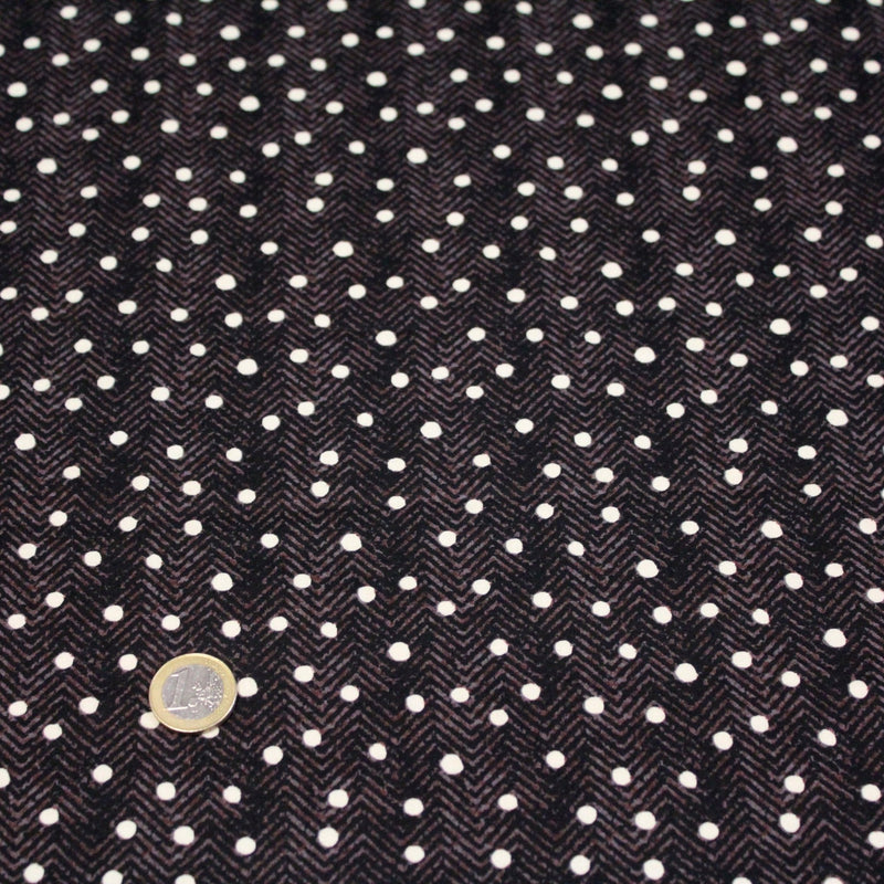 Tissu popeline de coton aux chevrons noirs et petits pois écrus 6mm - TissusPapi.com