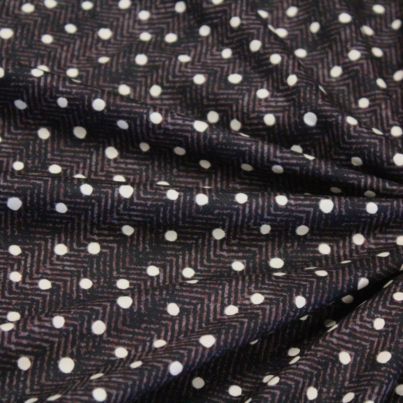 Tissu popeline de coton aux chevrons noirs et petits pois écrus 6mm - TissusPapi.com