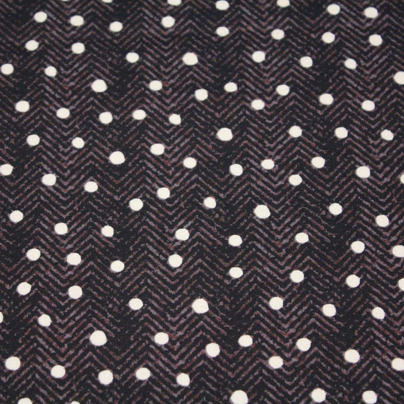 Tissu popeline de coton aux chevrons noirs et petits pois écrus 6mm - TissusPapi.com