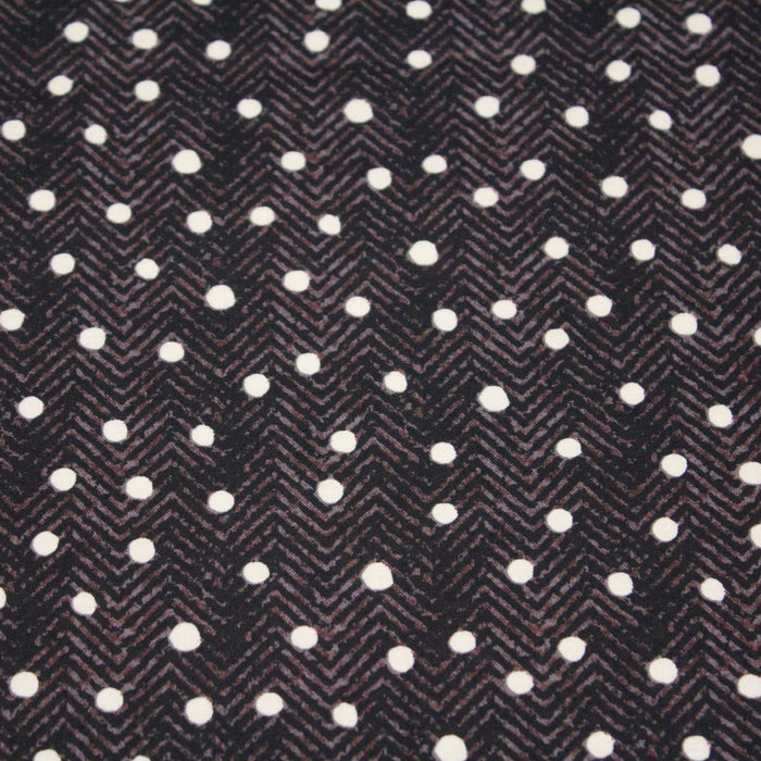 Tissu popeline de coton aux chevrons noirs et petits pois écrus 6mm