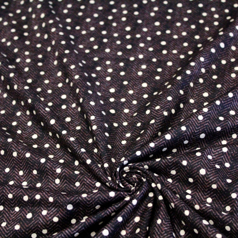 Tissu popeline de coton aux chevrons noirs et petits pois écrus 6mm - TissusPapi.com