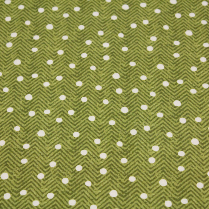 Tissu popeline de coton aux chevrons verts et petits pois écrus 6mm - tissuspapi