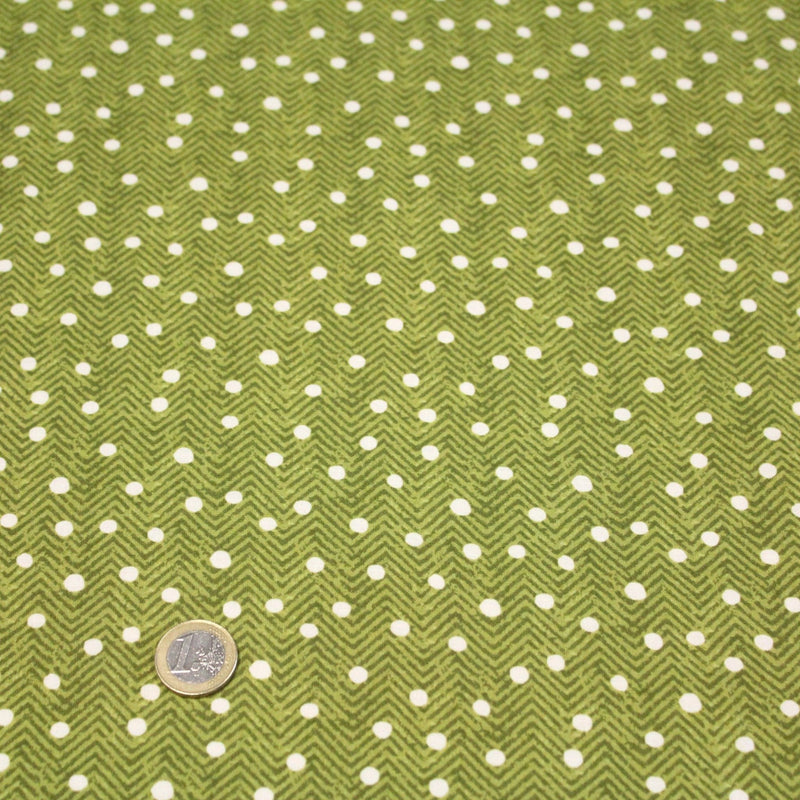 Tissu popeline de coton aux chevrons verts et petits pois écrus 6mm - TissusPapi.com