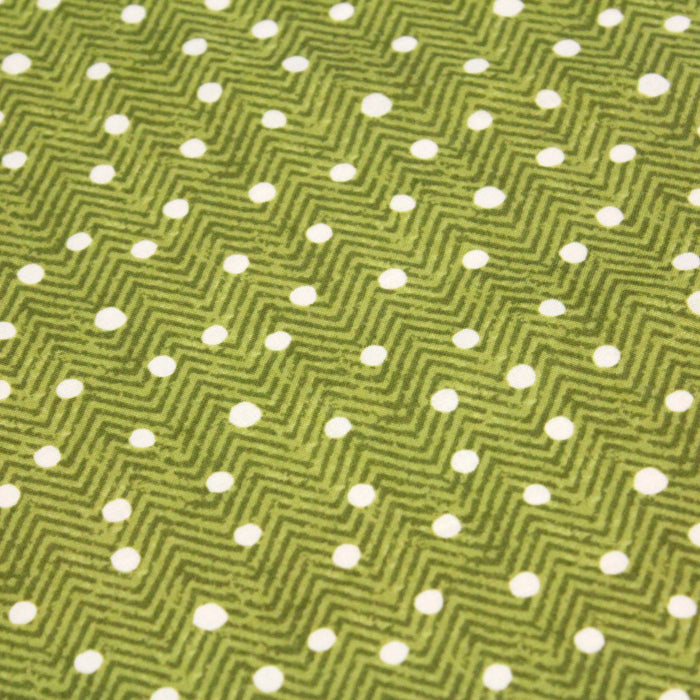 Tissu popeline de coton aux chevrons verts et petits pois écrus 6mm