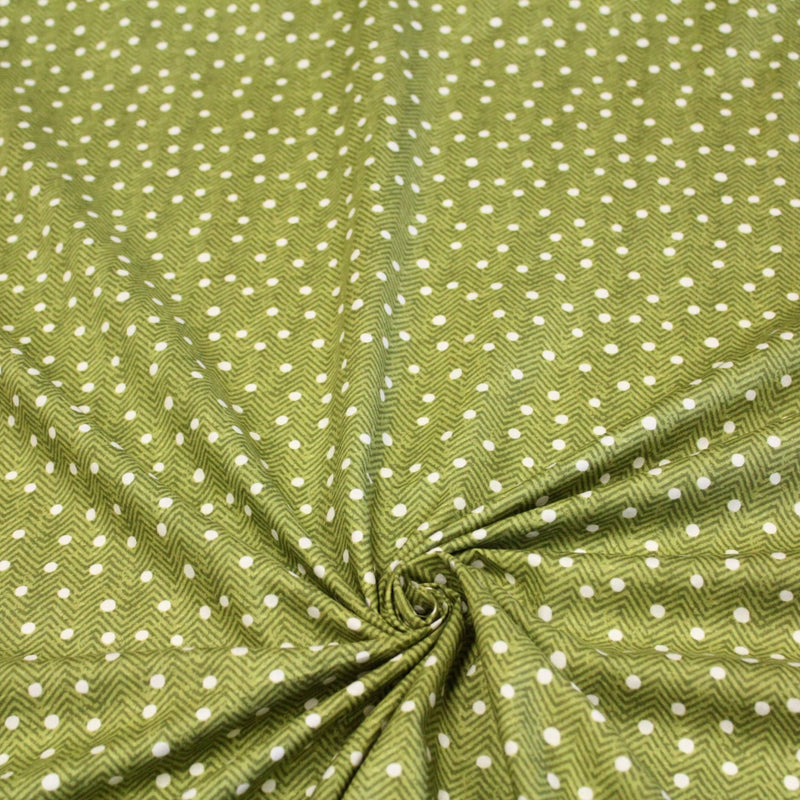 Tissu popeline de coton aux chevrons verts et petits pois écrus 6mm - TissusPapi.com