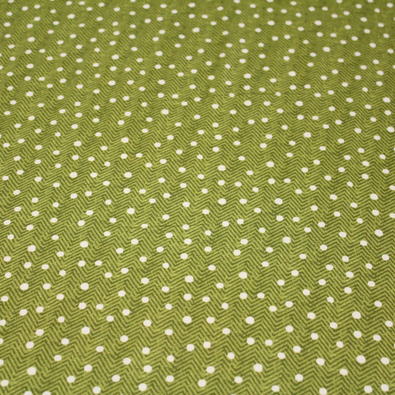 Tissu popeline de coton aux chevrons verts et petits pois écrus 6mm - TissusPapi.com