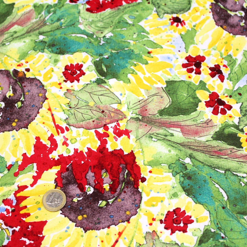 Tissu popeline coton fleurs & feuilles aux couleurs de l'automne - TissusPapi.com