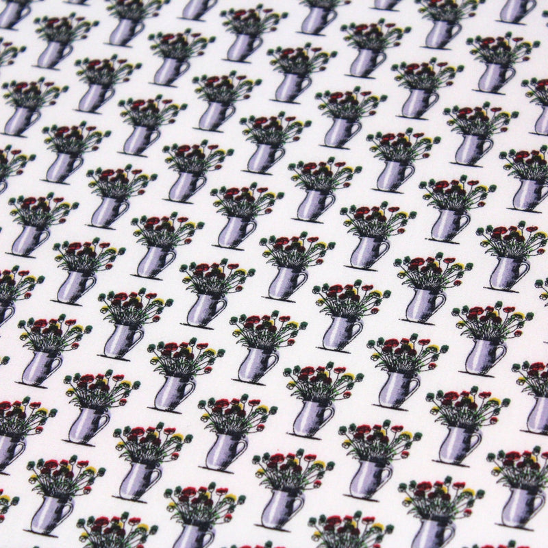 Tissu popeline de coton aux fleurs en pot, fond blanc - TissusPapi.com