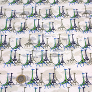 Tissu popeline de coton aux girafes bleues & baobab, fond blanc - TissusPapi.com