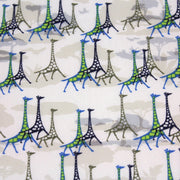 Tissu popeline de coton aux girafes bleues & baobab, fond blanc - TissusPapi.com