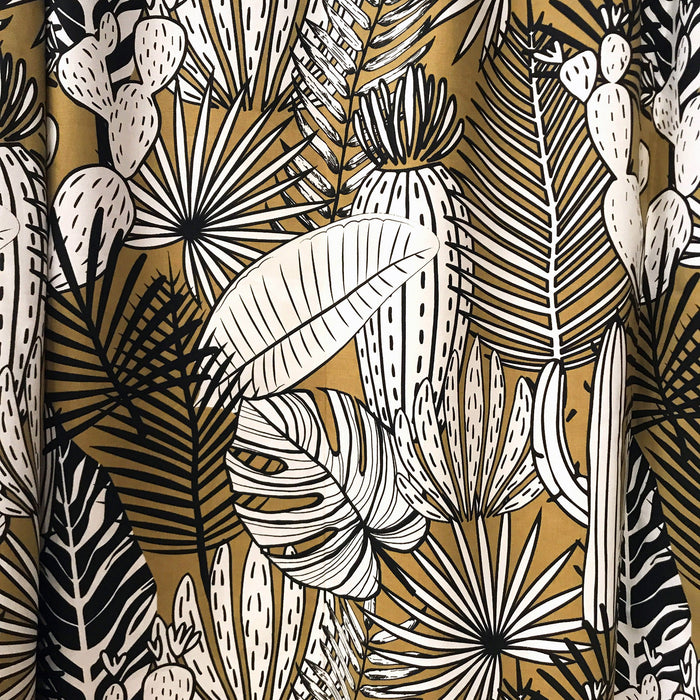 Tissu de coton demi natté AMAZONIA au feuillage tropical ocre, noir & blanc - OEKO-TEX® - tissuspapi