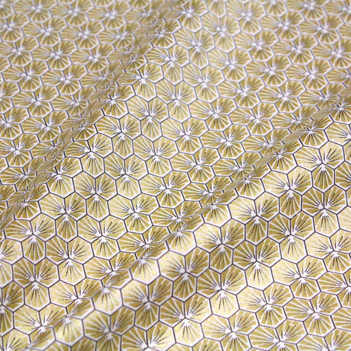Tissu de coton motif traditionnel japonais géométrique KIKKO doré - Oeko-Tex