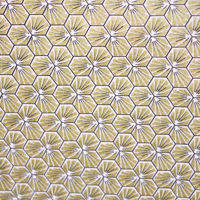 Tissu de coton motif traditionnel japonais géométrique KIKKO doré - Oeko-Tex