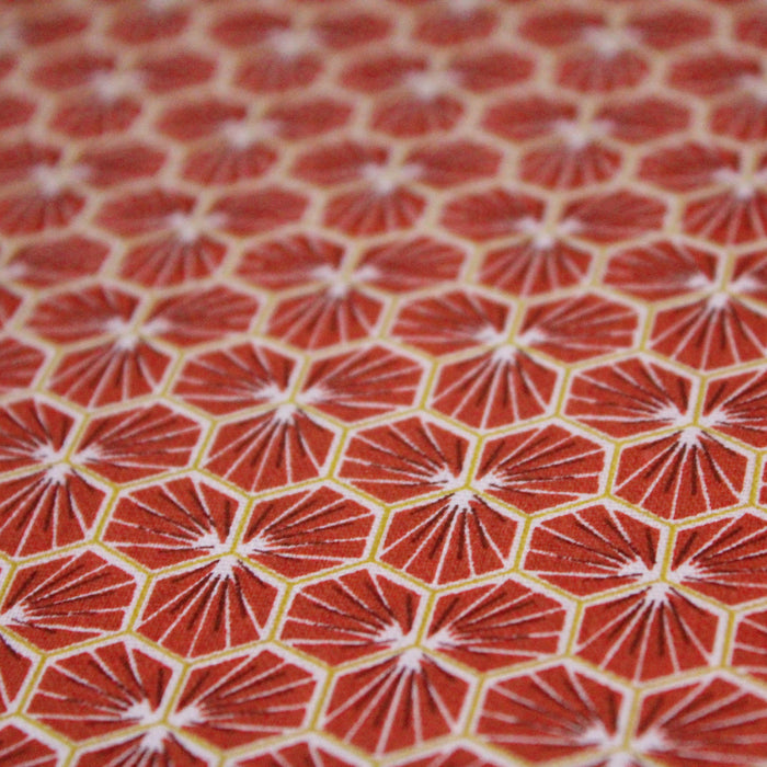 Tissu de coton motif traditionnel japonais géométrique KIKKO rouge bordeaux - Oeko-Tex - tissuspapi