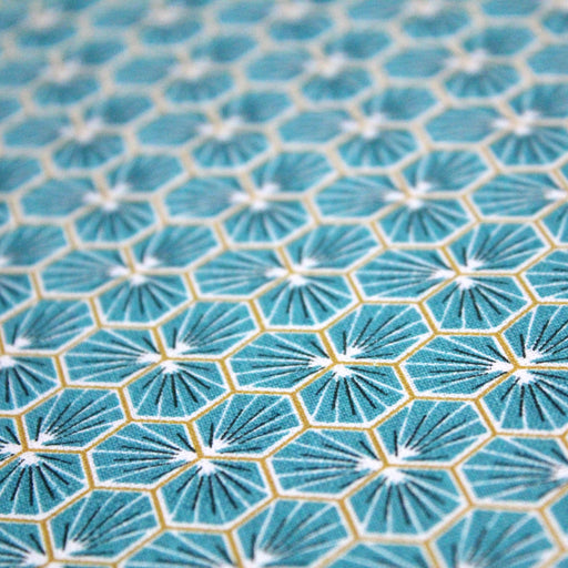 Tissu de coton motif traditionnel japonais géométrique KIKKO vert canard - Oeko-Tex - tissuspapi