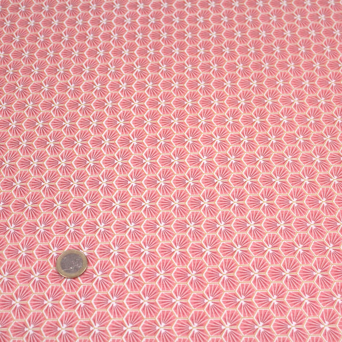 Tissu de coton motif traditionnel japonais géométrique KIKKO rose indien - Oeko-Tex