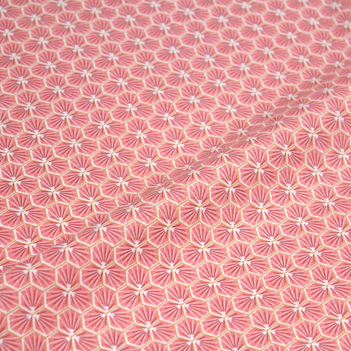 Tissu de coton motif traditionnel japonais géométrique KIKKO rose indien - Oeko-Tex