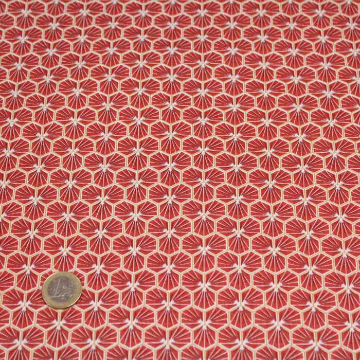 Tissu de coton motif traditionnel japonais géométrique KIKKO rouge bordeaux - Oeko-Tex