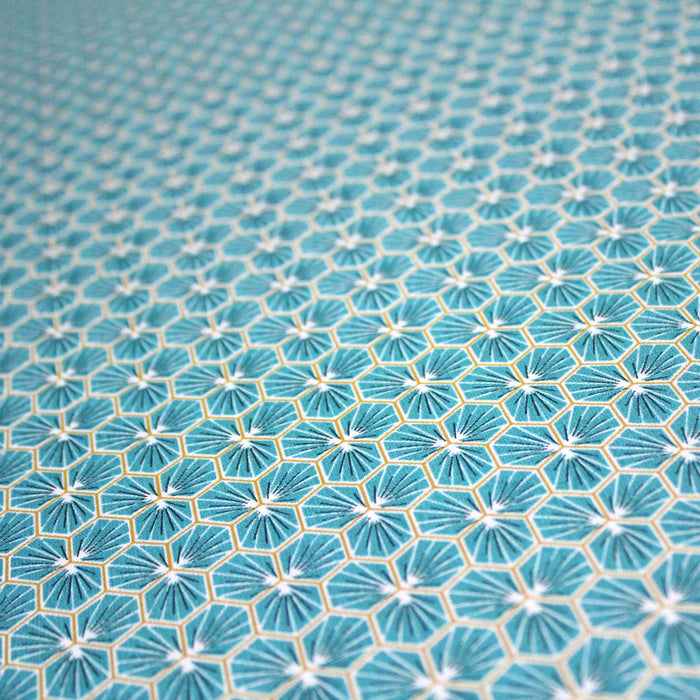 Tissu de coton motif traditionnel japonais géométrique KIKKO vert canard - Oeko-Tex