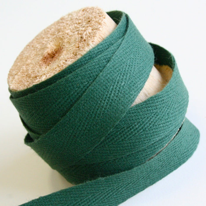 Ruban sergé de coton vert anglais 14mm - Fabrication française - tissuspapi