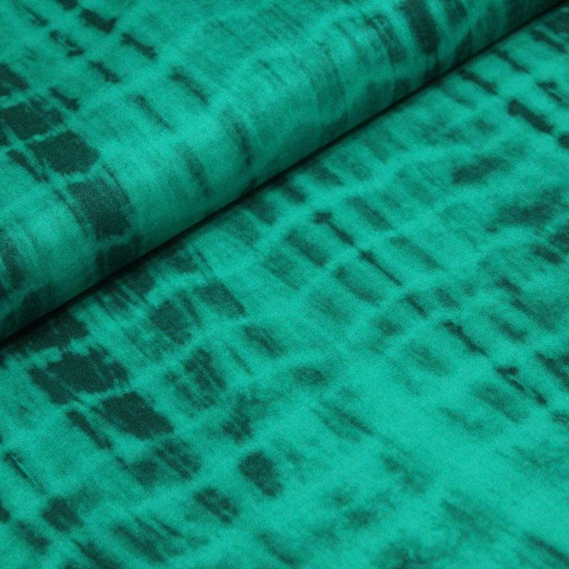 Tissu cotonnade motif TIE & DYE, faux-uni vert émeraude - TissusPapi.com