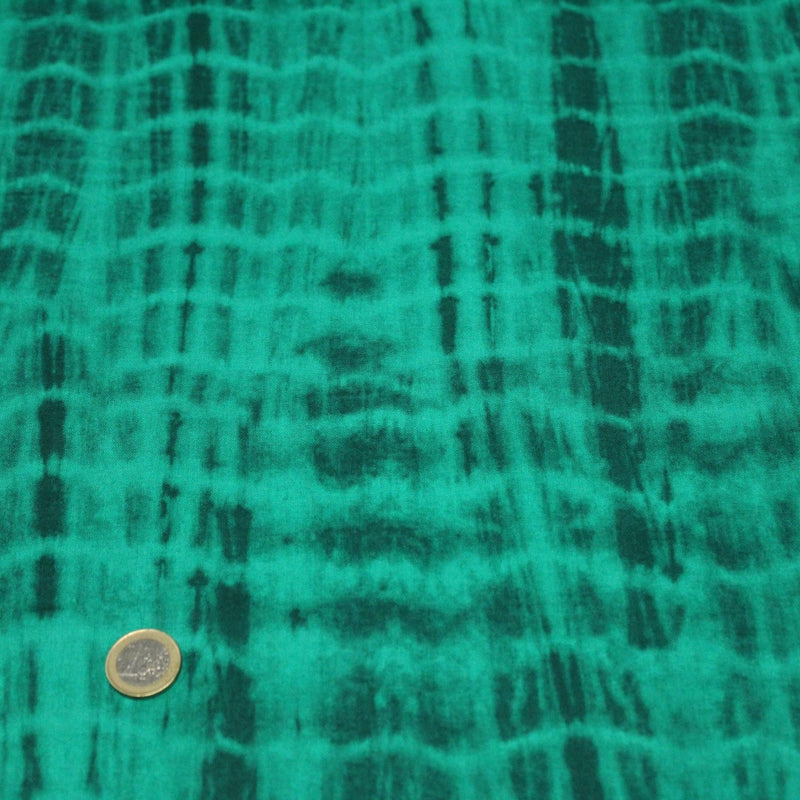 Tissu cotonnade motif TIE & DYE, faux-uni vert émeraude - TissusPapi.com