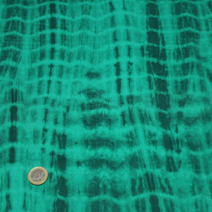 Tissu cotonnade motif TIE & DYE, faux-uni vert émeraude - TissusPapi.com
