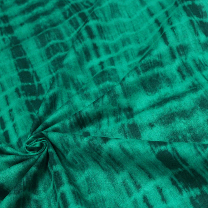 Tissu cotonnade motif TIE & DYE, faux-uni vert émeraude - TissusPapi.com