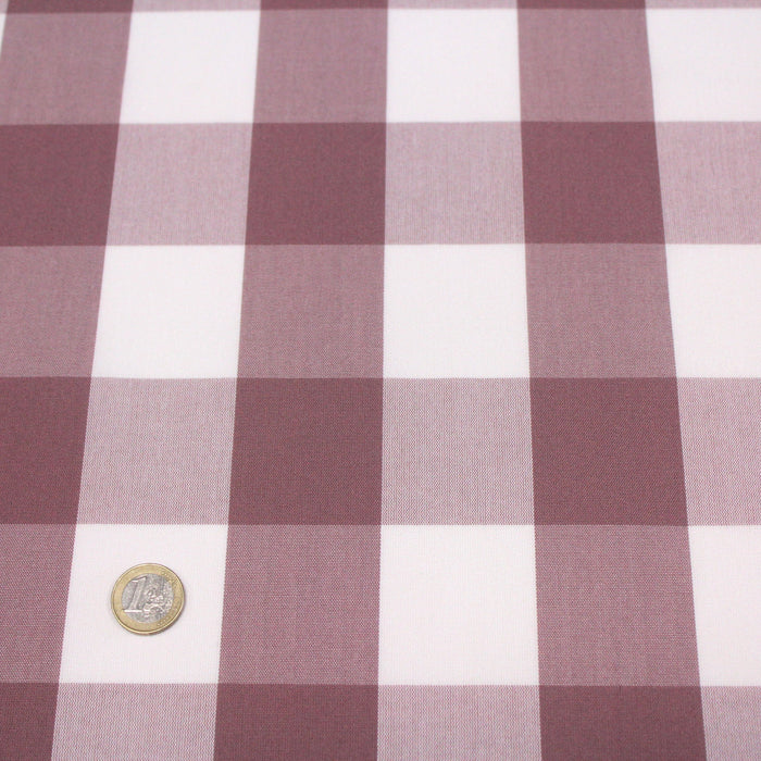 Tissu de coton vichy CELESTIN bois de rose & blanc cassé, carreaux 5cm - Fabrication française