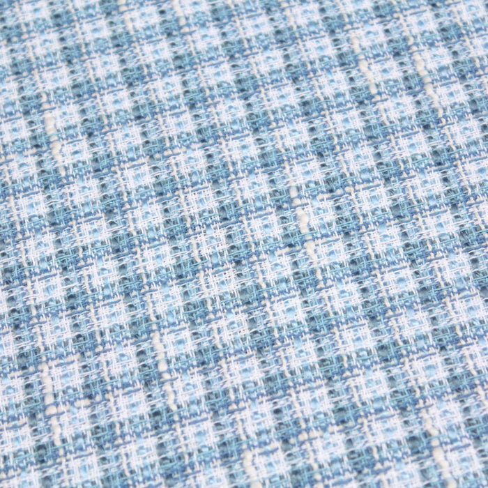 Tissu Tweed coton & polyester tartan à carreaux bleus & écrus