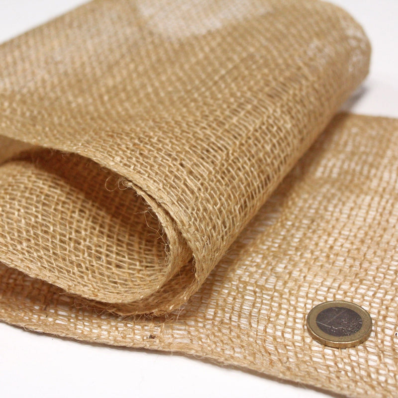 Rouleau de 50m de ruban de toile de jute 20cm de large, parfait pour la décoration de mariage, chemins de table et jolis noeuds ! - TissusPapi.com