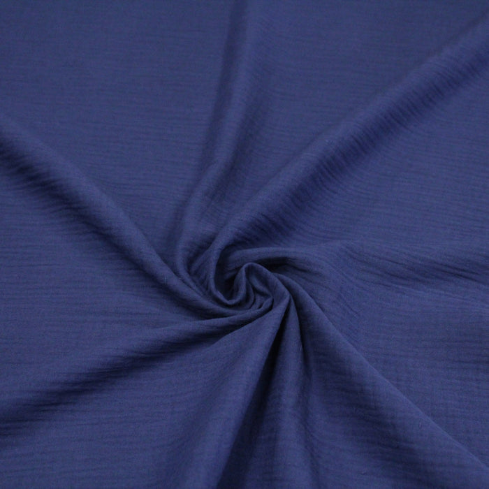 Tissu double gaze de coton gaufrée bleu indigo - Oeko-Tex - tissuspapi