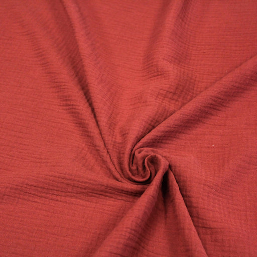 Tissu double gaze de coton gaufrée rouge tomette - Oeko-Tex - tissuspapi