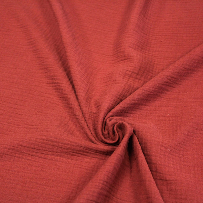 Tissu double gaze de coton gaufrée rouge tomette - Oeko-Tex - tissuspapi