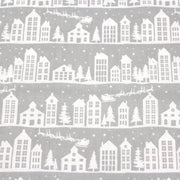 Tissu de coton de Noël scandinave aux maisons scandinaves blanches, fond gris - TissusPapi.com