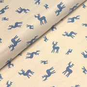 Tissu de coton de Noël scandinave aux rennes bleus, fond écru - TissusPapi.com