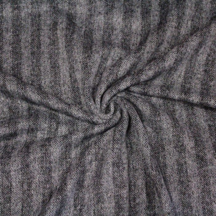 Tissu Lainage Hiver à rayures et chevrons grises anthracite et gris clair