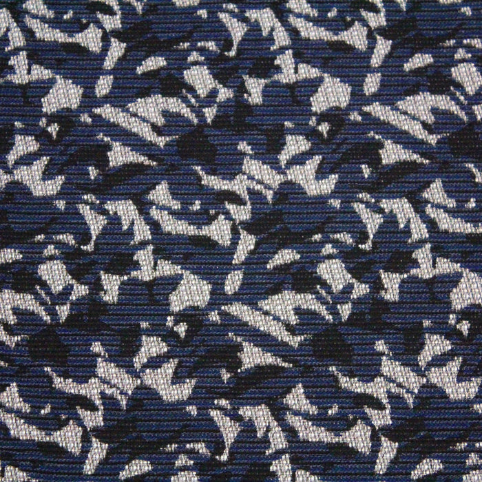 Tissu Lainage Jacquard à feuilles bleues, noires et blanches - Fabrication française - tissuspapi