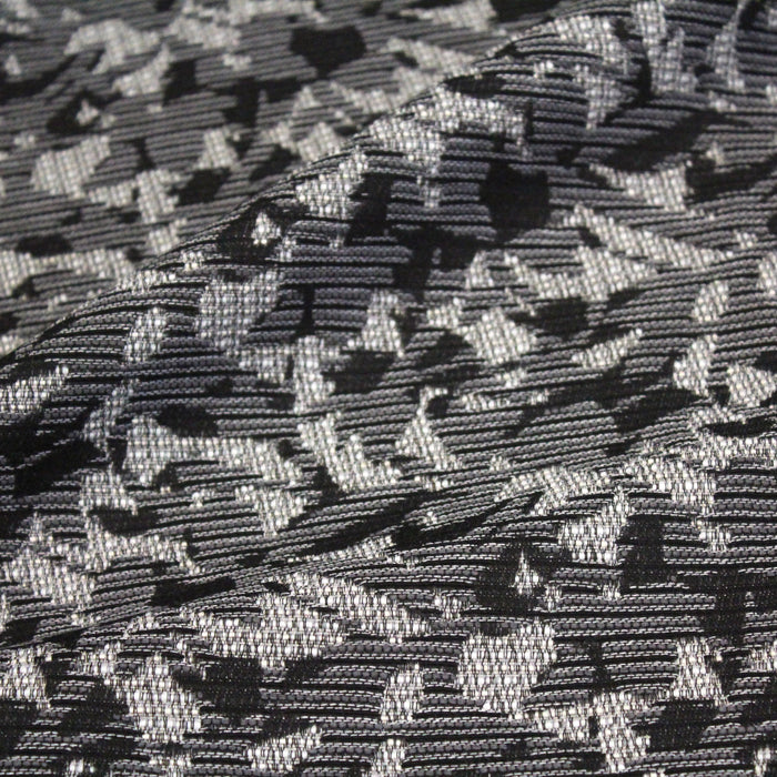 Tissu Lainage Jacquard à feuilles grises et blanches - Fabrication française - tissuspapi