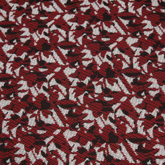 Tissu Lainage Jacquard à feuilles rouges et blanches - Fabrication française