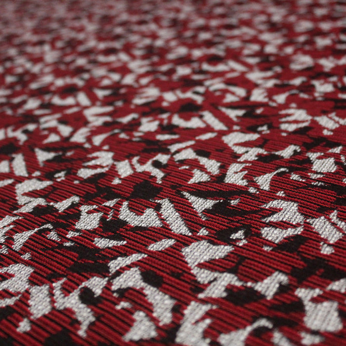 Tissu Lainage Jacquard à feuilles rouges et blanches - Fabrication française