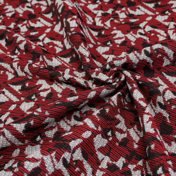 Tissu Lainage Jacquard à feuilles rouges et blanches - Fabrication française